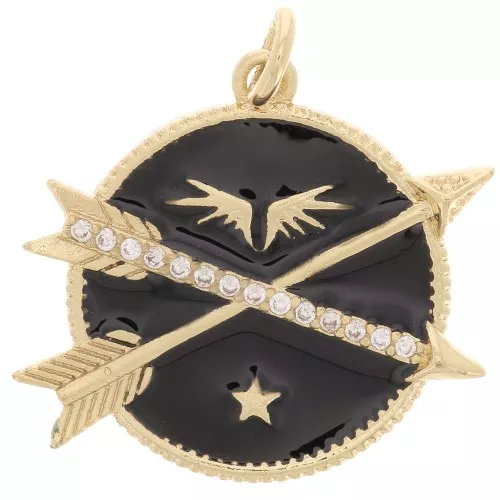 Pendente rotondo e frecce con Ossido di zirconio e resina epossidica 23 mm - Oro - Nero x1