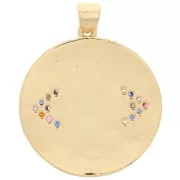 Pendente tondo con Ossido di zirconio e resina epossidica 23mm - motivo occhi -Oro-Blu x1