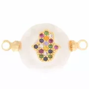 Distanziatore tondo perla d'acqua dolce a mano Fatma e Ossido di zirconio 12 mm -Dorato x1