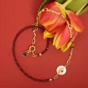 Distanziatore tondo perla d'acqua dolce a mano Fatma e Ossido di zirconio 12 mm -Dorato x1