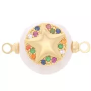 Distanziatore tondo perla d'acqua dolce stella marina e Ossido di zirconio 12mm Dorato x1