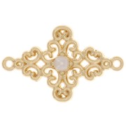 Distanziatore rombo con perlina di imitazione della madreperla 19x12 mm -Dorato x1