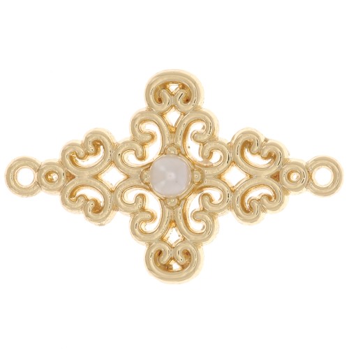 Distanziatore rombo con perlina di imitazione della madreperla 19x12 mm -Dorato x1