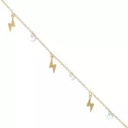 Catena maglia forzatina con fulmine e cuore di vetro 8 mm -Dorato x1m