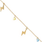 Catena maglia forzatina con fulmine e cuore di vetro 8 mm -Dorato x1m