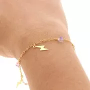 Catena maglia forzatina con fulmine e cuore di vetro 8 mm -Dorato x1m