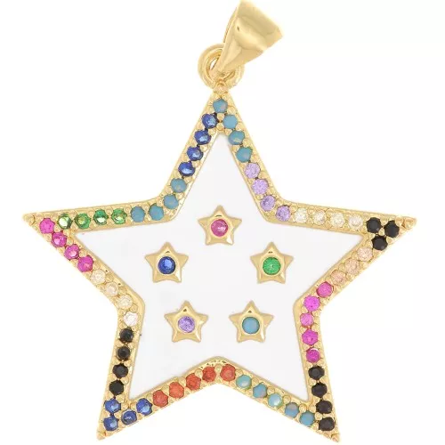 Pendente stella con Ossido di zirconio e resina epossidica 28x27.5 mm - Dorato-Multicolore x1