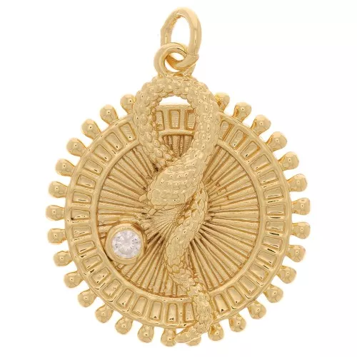 Pendente lavorato rotondo - serpente in rilievo - con Ossido di zirconio 25x22 mm - Oro x1