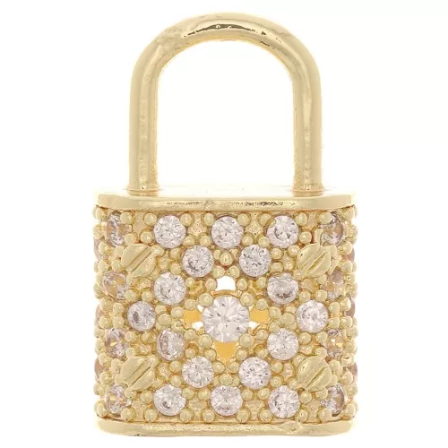 Pendente lucchetto con Ossido di zirconio 17x11 mm -Dorato - Cristallo x1