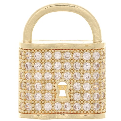 Pendente lucchetto con Ossido di zirconio 19x14 mm -Dorato - Cristallo x1