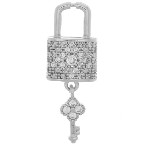 Pendente lucchetto e chiave con Ossido di zirconio 26x9 mm - Rodio - Cristallo x1