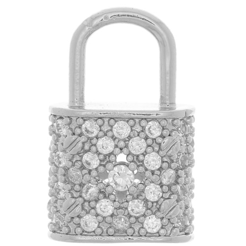 Pendente lucchetto con Ossido di zirconio 17x11 mm - Rodio - Cristallo x1