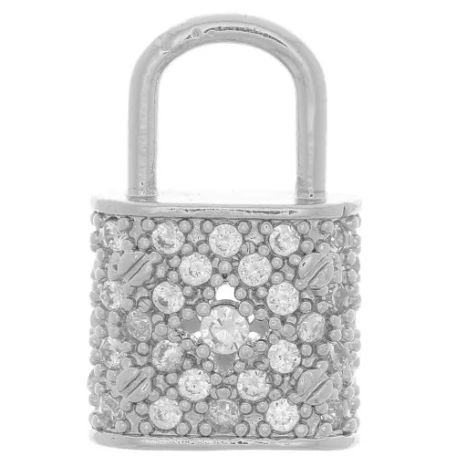 Pendente lucchetto con Ossido di zirconio 17x11 mm - Rodio - Cristallo x1