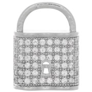 Pendente lucchetto con Ossido di zirconio 19x14 mm - rodio- Cristallo x1|raw }}