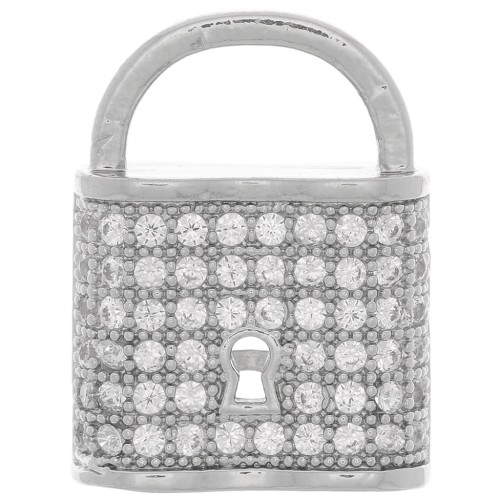 Pendente lucchetto con Ossido di zirconio 19x14 mm - rodio- Cristallo x1