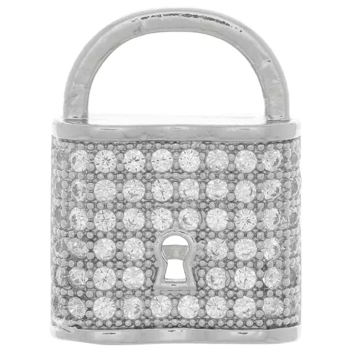 Pendente lucchetto con Ossido di zirconio 19x14 mm - rodio- Cristallo x1