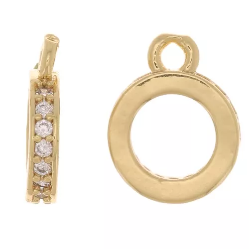 Ciondolo cerchio scavato con Ossido di zirconio - 9.5x7 mm -Dorato - Cristallo x1