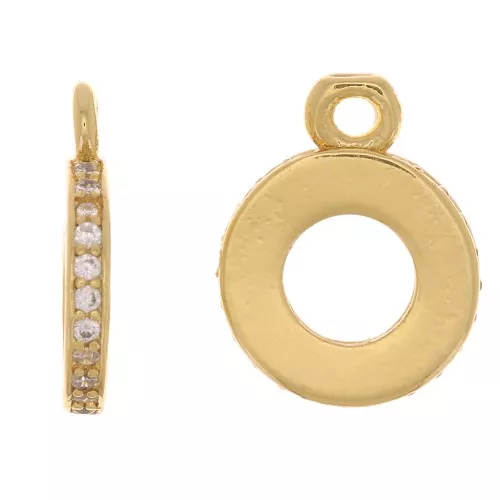 Ciondolo cerchio scavato con Ossido di zirconio - 12x9.5 mm -Dorato- Cristallo x1