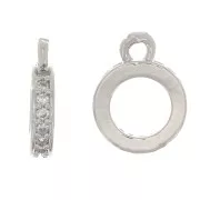 Ciondolo cerchio scavato con Ossido di zirconio - 9.5x7 mm - Rodio - Cristallo x1