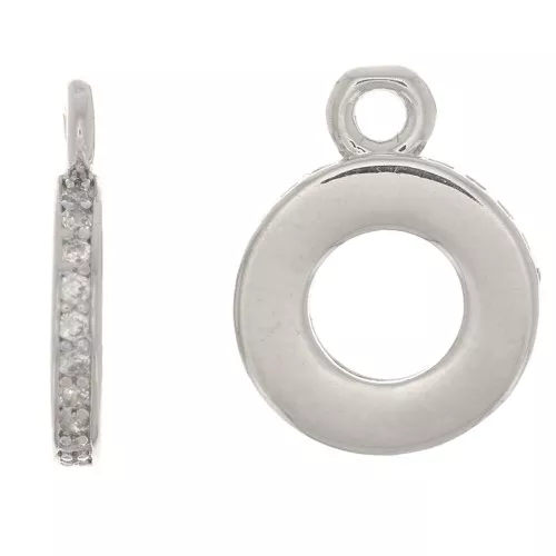 Ciondolo cerchio scavato con Ossido di zirconio - 12x9.5 mm - Rodio - Cristallo x1