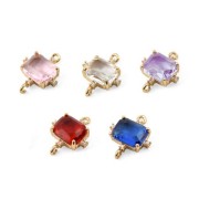 Distanziatore rettangolare con Ossido di zirconio 17x14 mm -Dorato- Rosa - Cristallo x1