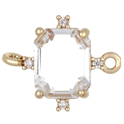 Distanziatore rettangolare in vetro con zirconi 17x14 mm - Dorato - Crystal x1