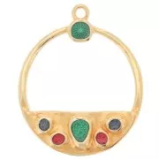 Pendente tondo scavato 42.5x35mm e resina epossidica - Dorato - Multicolore x1