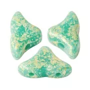 Perle in vetro Hélios® di Puca®  6x10 mm - Opaque Green Turquoise Gold Splash x10g