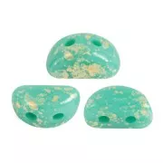 Perle in vetro Kos® par Puca® 6x3mm Opaque Green Turquoise Gold Splash x10g