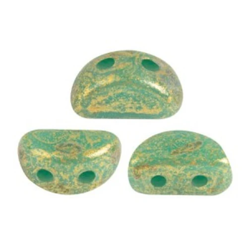 Perle in vetro Kos® par Puca® 6x3mm Opaque Green Turquoise Gold Spotted x10g