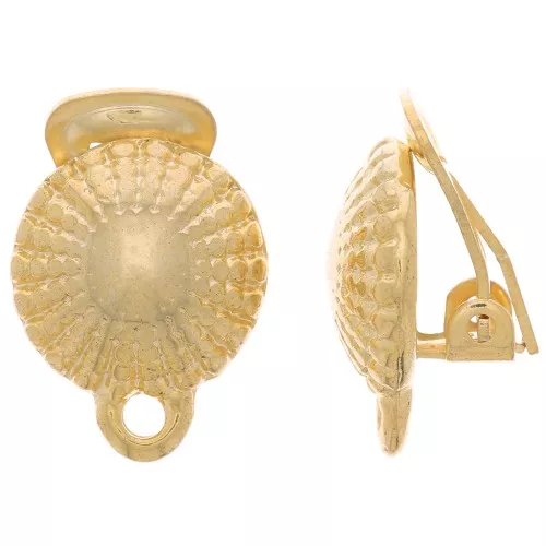 Clip per orecchie a mezza sfera testurizzata con anello chiuso 16x13 mm placcato oro x2