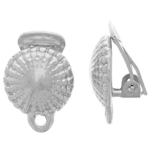Clip per orecchie con mezza sfera testurizzata e anello chiuso 16x13 mm - Rodio x2
