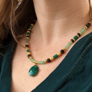 Pendente sfaccettato ovale 20x15 mm in pietra semi preziosa - Malachite x1