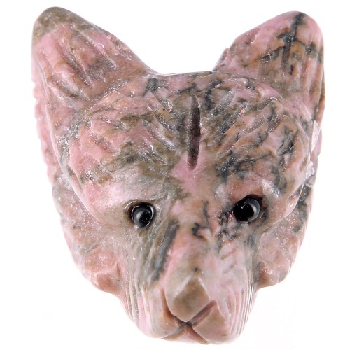 Pendente testa di lupo 35x25 mm in pietra semipreziosa - Rodonite x1