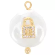 Pendente tondo acqua dolce con lucchetto in Ossido di zirconio 20x14 mm - Bianco - Oro x1