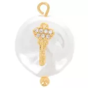 Pendente tondo acqua dolce con chiave in Ossido di zirconio 20x14 mm - Bianco - Oro x1