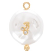 Pendente tondo acqua dolce con ciliegia in Ossido di zirconio 20x14 mm - Bianco - Dorato x1