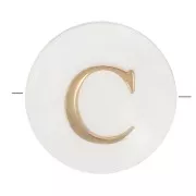Perla lettera dell'alfabeto rotonda madreperla 8 mm - C - Naturale - Dorato x1