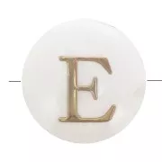 Perla lettera dell'alfabeto rotonda madreperla 8 mm - E - Naturale - Dorato x1