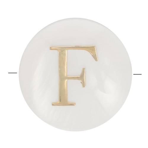 Perla lettera dell'alfabeto rotonda madreperla 8 mm - F - Naturale - Dorato x1