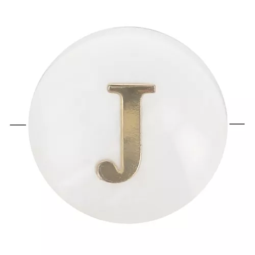 Perla lettera dell'alfabeto rotonda madreperla 8 mm - J -Naturale - Dorato x1