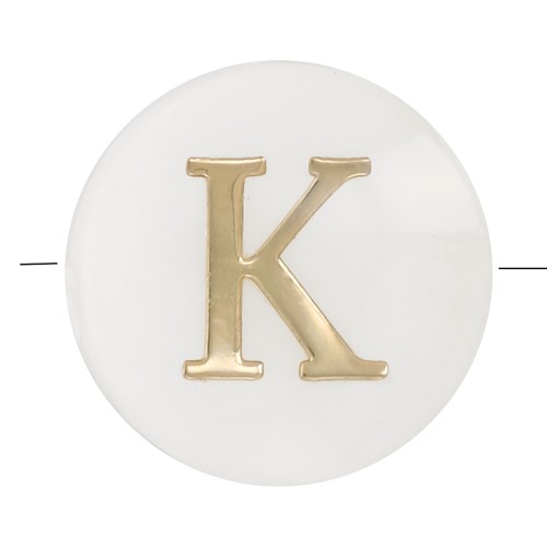 Perla lettera dell'alfabeto rotonda madreperla 8 mm - K - Naturale - Dorato x1