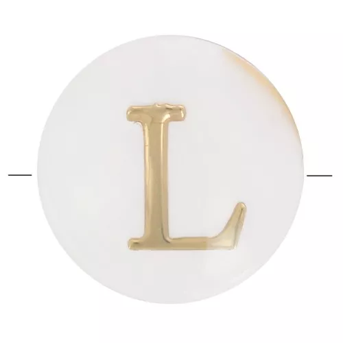 Perla lettera dell'alfabeto rotonda madreperla 8 mm - L -Naturale - Dorato x1