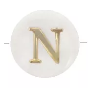 Perla lettera dell'alfabeto rotonda madreperla 8 mm - N - Naturale - Dorato x1