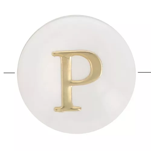Perla lettera dell'alfabeto rotonda madreperla 8 mm - P -Naturale - Dorato x1