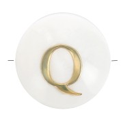 Perla lettera dell'alfabeto rotonda madreperla 8 mm - Q - Naturale - Dorato x1