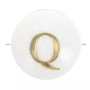 Perla lettera dell'alfabeto rotonda madreperla 8 mm - Q - Naturale - Dorato x1
