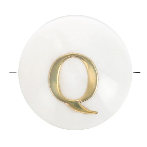 Perla lettera dell'alfabeto rotonda madreperla 8 mm - Q - Naturale - Dorato x1