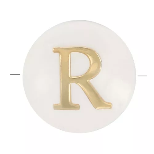 Perla lettera dell'alfabeto rotonda madreperla 8 mm - R - Naturale - Dorato x1