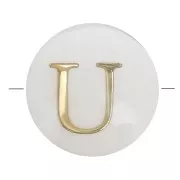 Perla lettera dell'alfabeto rotonda madreperla 8 mm - U - Naturale - Dorato x1